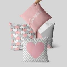 Imagem de kit 4 capas de almofada geométrica rosa e cinza