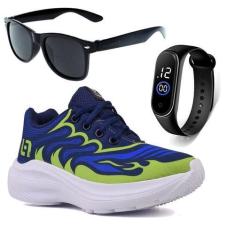 Imagem de Tenis Infantil De Amarrar Meninos Leve Desenhos Light + Oculos Relogio