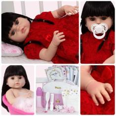 Imagem de Boneca Reborn Menina Realista Morena Com Acessórios Bolsa - Cegonha Re