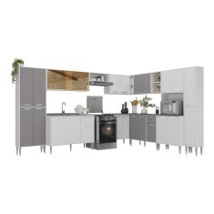 Imagem de Cozinha Modulada Completa Com Armário E Balcão 10 Pçs Siena Multimóveis Mp2242 Branca/Lacca Fumê