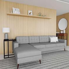 Imagem de Sofá 4 Lugares Happpy Com Chaise Esquerdo Pé Palito Linho Cotton Cinza