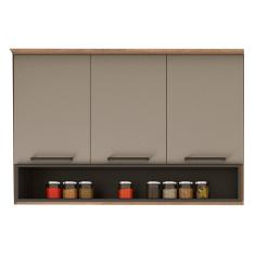 Imagem de Armário de Cozinha Madeira Aéreo 3 portas e Nicho Caiena Telasul Mel e Fumê