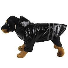 Imagem de GYDD Capa de chuva para cães PU tira refletiva casaco de chuva com capuz roupas para animais de estimação com jaqueta de segurança refletiva tiras de segurança casaco impermeável para cães pequenos