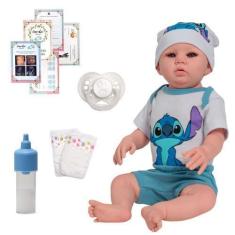 Imagem de Boneco Reborn 100% Vinil Carequinha Fofo Olho Azul + Itens - Cegonha R