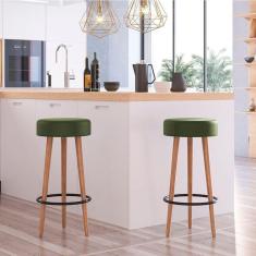 Imagem de Kit 2 Banquetas Altas Estofadas Roma 70Cm Verde - Adz