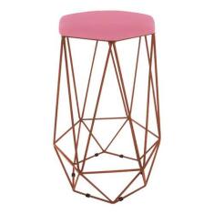 Imagem de Banqueta Decorativa Paris Aramada Base Bronze Suede Rosa - Maitê Moda 