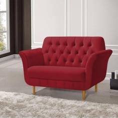 Imagem de Namoradeira Pés Palito em Madeira Playa 2 Lugares Veludo Vermelho