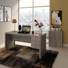 Imagem de Conjunto Home Office 2 Peças Escrivaninha 3 Gavetas e Balcão 2 Portas Espresso Móveis Carvalho