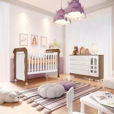 Imagem de Quarto de Bebê Gran Selena Berço Mini Cama Mirelle Cômoda Infantil com Porta Branco Amadeirado Carolina Baby