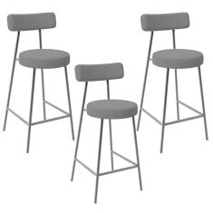 Imagem de Kit 03 Banquetas Baixa Para Cozinha Sala De Jantar Bancada Milão L02 Bouclê Preto
