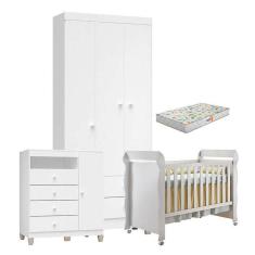 Imagem de Quarto de Bebê 3 Portas Ternura Baby com Berço Mirelle Branco Brilho com Colchão Gazin - Incorplac