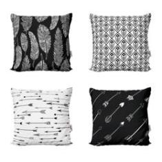 Imagem de Kit 4 Capas de Almofadas Preto e Branco Decorativas Feather Arrows Para Sofá 40x40 - Novadecora