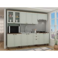 Imagem de Cozinha Completa com Cristaleira Forno e Balcão Para Cooktop 100% Mdf Iluminata Verde Mint/ébano Fosco