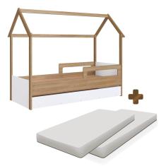 Imagem de Bicama Casinha Montessoriana Com 2 Colchões Solteiro Aveiro Oak Branco Sorriso Shop Jm