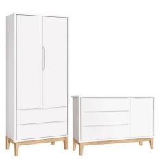 Imagem de Cômoda Com Porta E Guarda Roupa Infantil 2 Portas New Classic Branco C