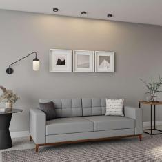 Imagem de Sofá 3 Lugares Joy Pés E Base Em Madeira Linho Cotton Cinza 180 Cm