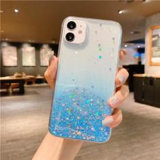 Imagem de Capa de telefone transparente com glitter para iPhone 14 15 13 12 Pro 11 Pro Max XS Max XR X 7 8 Plus Mini SE 2020 Capa de lantejoulas gradiente fofa, azul, para iPhone 8