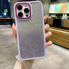 Imagem de Revestimento brilhante brilhante Bling Clear 2 em 1 capa de telefone de borda macia para iphone 14 13 12 11 Pro Max Plus capa traseira acrílica fosca, roxo claro, para iphone 13Pro