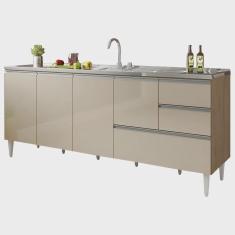 Imagem de Balcão para pia de 1,80 mt Maceió com gavetão Amendoa Off White Puxador Aluminio