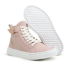 Imagem de Tênis cano médio Feminina Botinha Fitness Academia com fivela Rosa - b