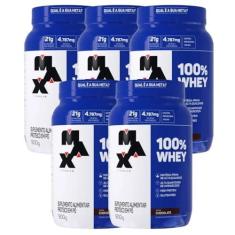 Imagem de Kit 5 100% Whey Max Titanium Pote 900g Chocolate Suplemento