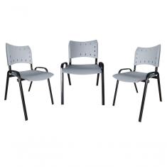 Imagem de Kit 3 Cadeiras Iso Para Escola Escritório Comércio Cinza Base Preto