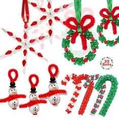 Imagem de NESTRE Artesanato de Natal para crianças - 35 conjuntos de kits de enfeites de Natal com contas, incluindo 6 peças de flocos de neve, 4 peças de boneco de neve, 15 peças de guirlanda, 10 peças de