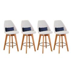 Imagem de Kit 04 Banquetas Linho Bege E Almofada Suede Azul Marinho