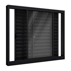 Imagem de Janela de Alumínio Veneziana 100 x 100 x 10 cm Preto 3 Folhas Riobras
