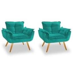 Imagem de Kit 2 Poltronas Cadeiras Decorativas Opala Suede  Turquesa Pés Palito