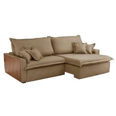 Imagem de sofá 3 lugares retrátil e reclinável faroé linho bege 216 cm