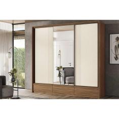Imagem de Guarda Roupa Casal 3 Portas De Correr E 5 Gavetas C- Espelho Democrata Jatoba-areia