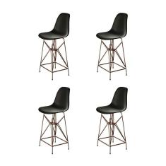 Imagem de Kit 4 Banquetas Bistrô Alta Eames Preta Base Ferro Cobre - Cor: Preto
