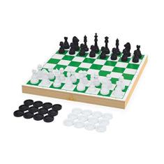 Jogo de xadrez e dama tabuleiro oficial em madeira com gaveta 39 X 39 X 5  cm