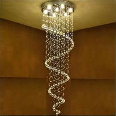 Imagem de Lustre De Cristal Legítimo Espiral Com 3,20 Metros De Altura, Base De Inox Polido 40CM De Diâmetro