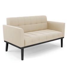 Imagem de Sofá Namoradeira 2 Lugares Base de Madeira Preto Elisa Suede Bege D03 - D'Rossi