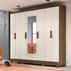 Imagem de Guarda Roupa Casal Com 8 Portas Com Espelho 4 Gavetas Castanho Wood / Baunilha Diplomata - Moval