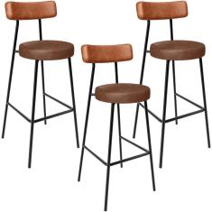 Imagem de Kit 03 Banquetas Alta Bar Cozinha Sala De Jantar Milão L02 Couríssimo Camel Marrom - Lyam Decor