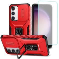 Imagem de Wanyuexes Capa para Galaxy S23, capa para Samsung S23 SM-S911U com protetor de tela de vidro temperado e capa deslizante para câmera, suporte giratório para carro, capa à prova de choque para Samsung