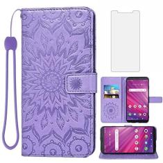 Imagem de Asuwish Capa de telefone para Alcatel Lumos (DALN5023) / Axel (5004R) carteira com protetor de tela de vidro temperado e couro de girassol capa flip fina suporte suporte acessórios celular eixo