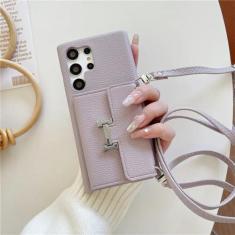 Imagem de Capa de telefone crossbody para Samsung Galaxy S24 S23 S22 S21 Plus Note 20 Ultra A14 A24 A33 A34 A53 A54 Carteira com capa de suporte de cartão, roxa, para Galaxy A14