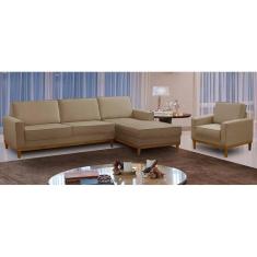 Imagem de Kit Sofá 3 Lugares 2,60m com Chaise e Poltrona Living Lavinia Linho Bege Adonai Estofados