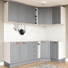 Imagem de Cozinha Modulada 8 Peças sem Tampo Arizona Cabecasa Madeiramadeira Cinza/branco
