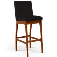 Imagem de Banqueta Alta Para Cozinha Sala de Jantar Fixa Mila L02 Suede Preto - Lyam Decor