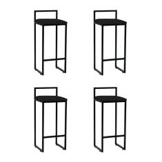 Imagem de Kit 4 Banquetas Altas Industriais Em Aço Dori Preto Assento Suede Preto - Cor: Preto