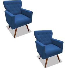 Imagem de Kit 02 Poltronas Decorativa Julieta Pés Madeira Suede  Marinho