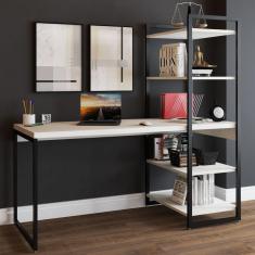 Imagem de Mesa Escrivaninha Flex Industrial Aço 4 Prateleiras Snow/preto - Panorama Móveis