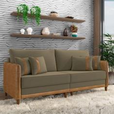 Imagem de Sofá Living Montecarlo 2 Lugares Bipartido 212cm Pés em Madeira Veludo/PU Castor/Caramelo G33 - Gran Belo