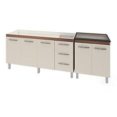 Imagem de Armario Cozinha Gabinete Pia De 150 Cm Diana Com Balcao Cooktop 5 Bocas Savana Frente Off-white Jade