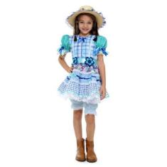 Imagem de Fantasia Vestido Caipira Flor Azul com Culote e Chapéu Infantil - Fest